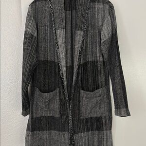 Eileen Fisher Black and Gray Striped Blazer
